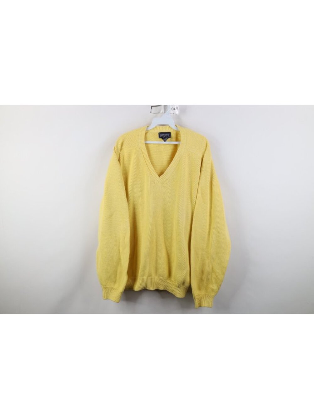 Vintage 90s Lands End Mens XL Faded Blank Cotton Knit V-Neck Sweater Yellow USA